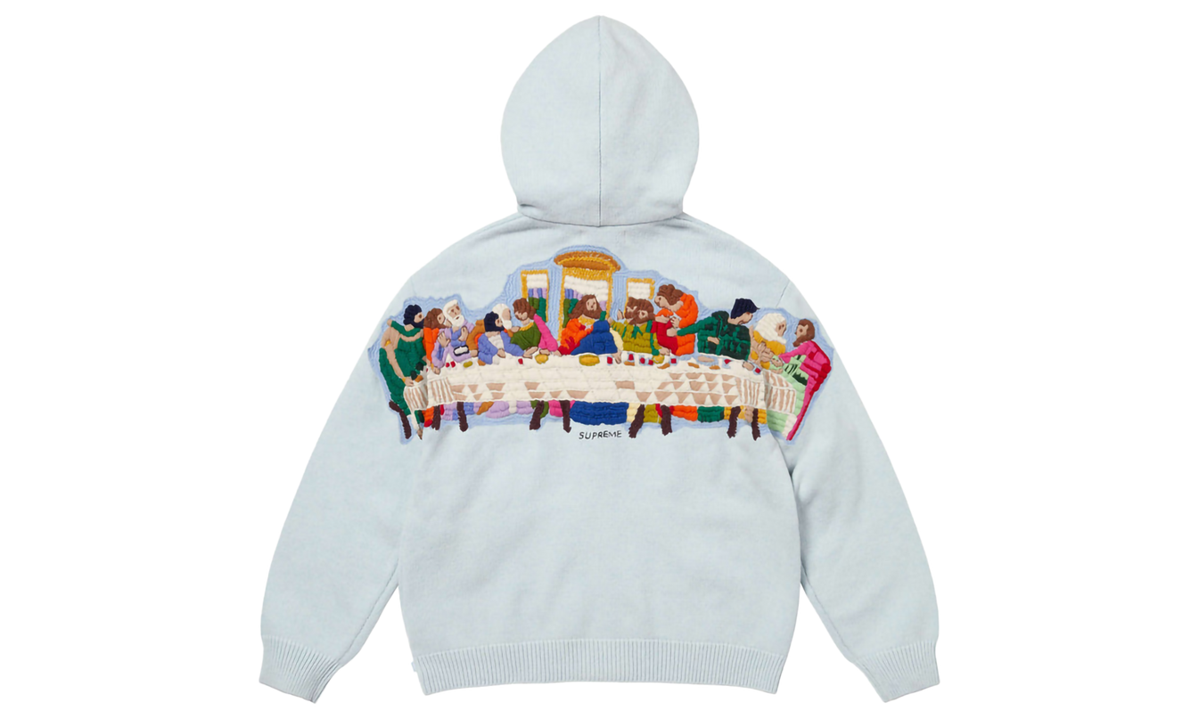 Supreme Last Supper Embroidered Zip Up Hooded Sweater "SS 25 - Light Blue"