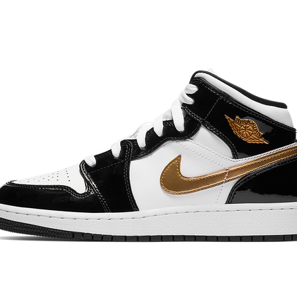 Air Jordan 1 Mid SE GS "Black Gold Patent Leather"