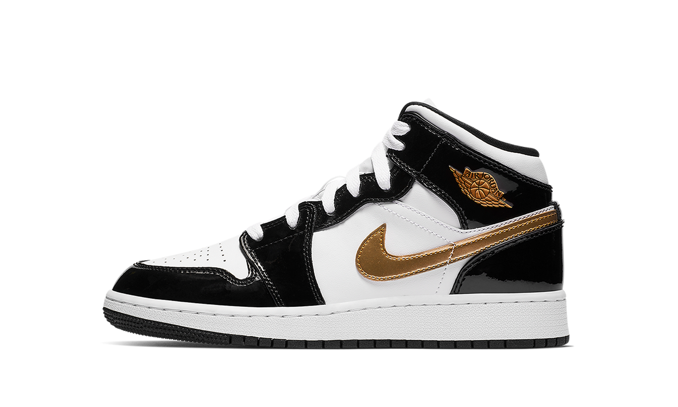 Air Jordan 1 Mid SE GS "Black Gold Patent Leather"