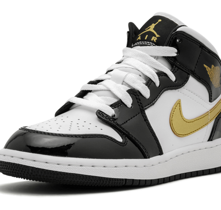 Air Jordan 1 Mid SE GS "Black Gold Patent Leather"