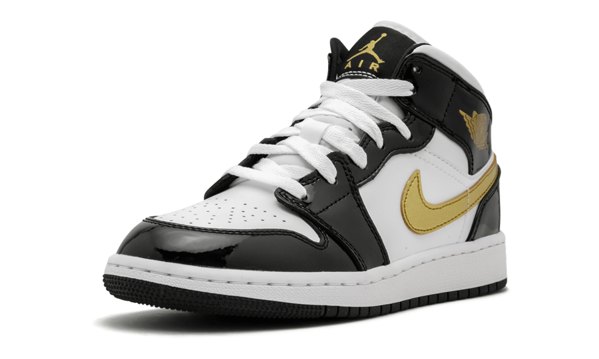 Air Jordan 1 Mid SE GS "Black Gold Patent Leather"