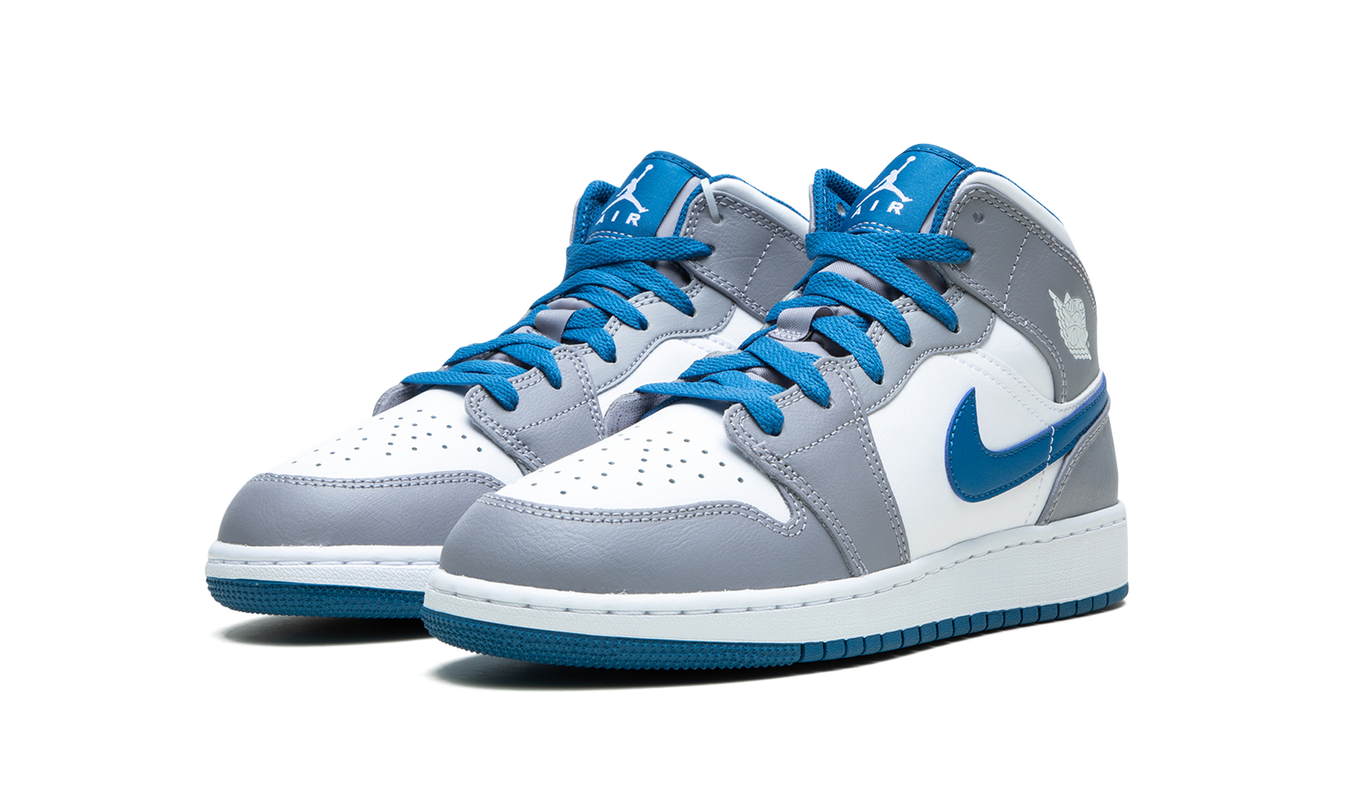 Air Jordan 1 Mid GS "Cement / True Blue"