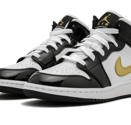 Air Jordan 1 Mid SE GS "Black Gold Patent Leather"