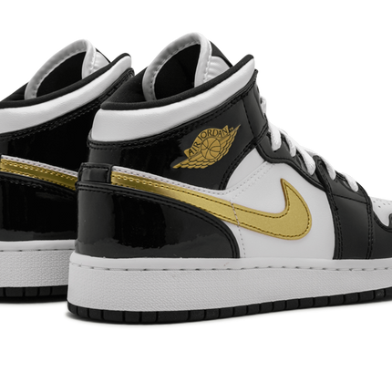 Air Jordan 1 Mid SE GS "Black Gold Patent Leather"