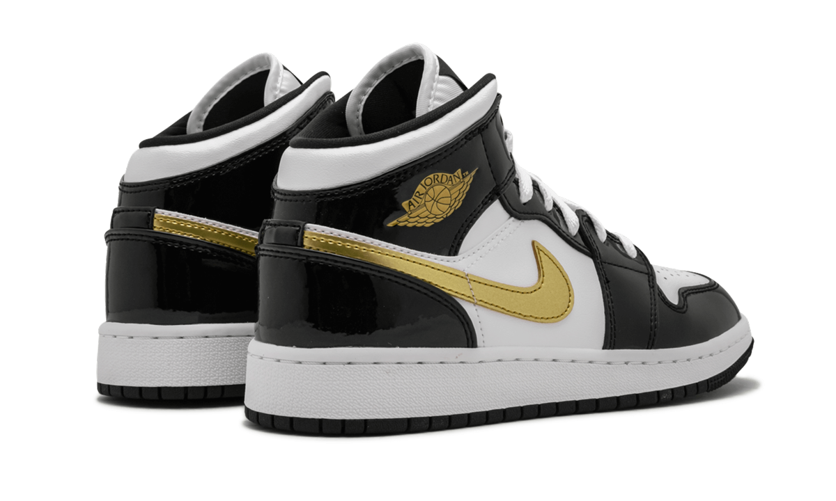 Air Jordan 1 Mid SE GS "Black Gold Patent Leather"