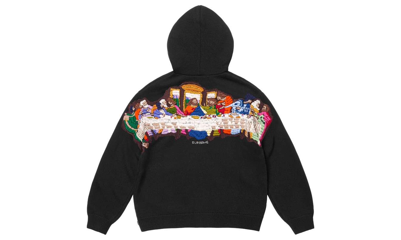 Kapuzenpullover mit Reißverschluss und Stickerei „Letztes Abendmahl“ „SS 25 – Schwarz“